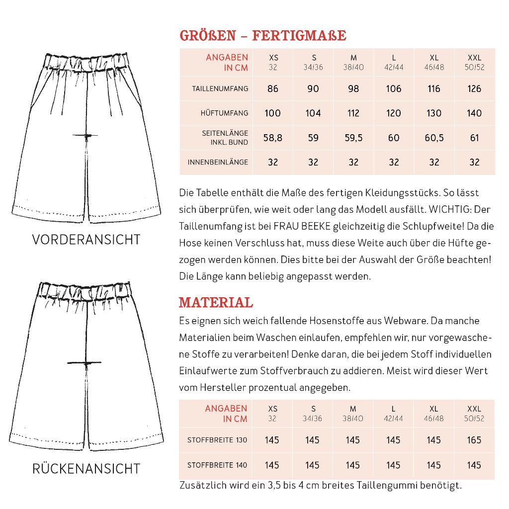 Papierschnittmuster Bermudashorts  Frau Beeke XS-XXL